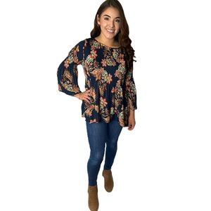 Spense Jacobean Bell Sleeve Blouse Sz L